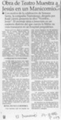 Obra de teatro muestra a Jesús en un manicomio  [artículo].