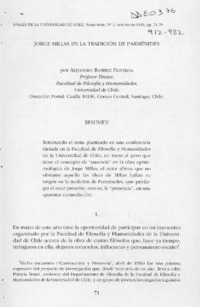 Jorge Millas en la tradición de Parménides  [artículo] Alejandro Ramírez Figueroa.