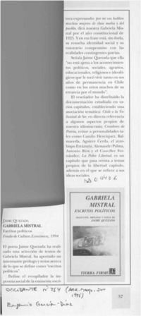 Gabriela Mistral, escritos políticos  [artículo] Eugenio García-Díaz.