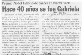 Hace 40 años se fue Gabriela  [artículo].