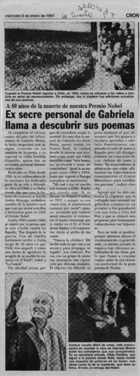 Ex secre personal de Gabriela llama a descubrir sus poemas  [artículo].