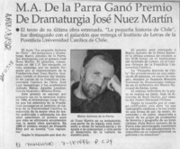 M. A. de la Parra ganó Premio de dramaturgia José Nuez Martín  [artículo].