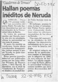 Hallan poemas inéditos de Neruda  [artículo].