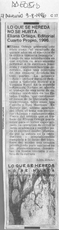 Lo que se hereda no se hurta  [artículo] Adán Méndez.