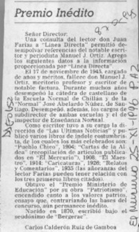 Premio inédito  [artículo] Carlos Calderón Ruiz de Gamboa.