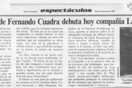 Con obra de Fernando Cuadra debuta hoy compañía La Cámara  [artículo].