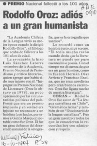 Rodolfo Oroz, adiós a un gran humanista  [artículo].