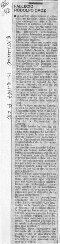 Falleció Rodolfo Oroz  [artículo].