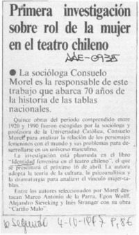 Primera investigación sobre rol de la mujer en el teatro chileno  [artículo].