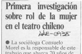 Primera investigación sobre rol de la mujer en el teatro chileno  [artículo].