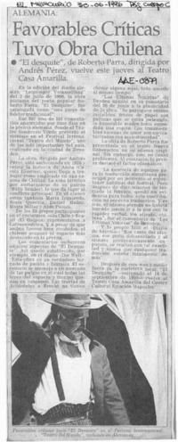 Favorables críticas tuvo obra chilena  [artículo].