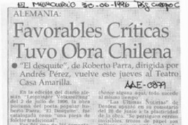 Favorables críticas tuvo obra chilena  [artículo].