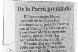 De la Parra premiado  [artículo].