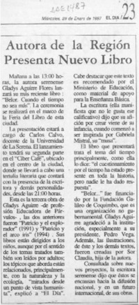 Autora de la Región presenta nuevo libro  [artículo].