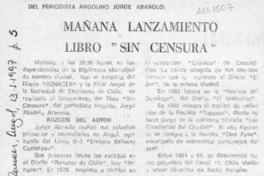 Mañana lanzamiento libro "Sin censura"  [artículo].