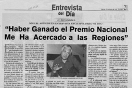 "Haber ganado el Premio Nacional me ha acercado a las regiones"  [artículo] Abel Fuchslocher L.