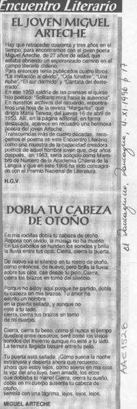 El joven Miguel Arteche  [artículo] H. G. V.