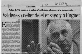 Valdivieso defiende el ensayo y a Fuguet  [artículo] S. L.