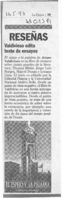 Valdivieso edita texto de ensayos  [artículo].