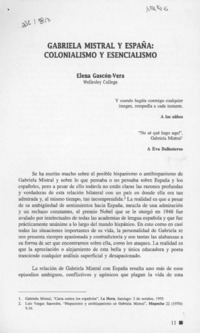 Gabriela Mistral y España, colonialismo y esencialismo  [artículo] Elena Gascón Vera.