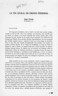 La tía Lucila, un ensayo personal  [artículo] Hugo Pineda.