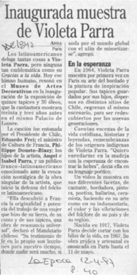 Inaugurada muestra de Violeta Parra  [artículo].
