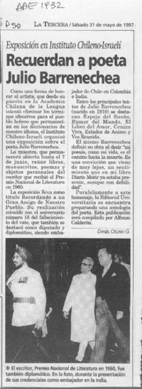 Recuerdan a poeta Julio Barrenechea  [artículo] Daniel Osorio G.