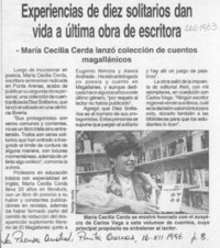 Experiencias de diez solitarios dan vida a última obra de escritora  [artículo].
