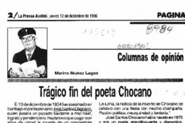 Trágico fin del poeta Chocano  [artículo] Marino Muñoz Lagos.
