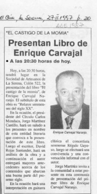 Presentan libro de Enrique Carvajal  [artículo].