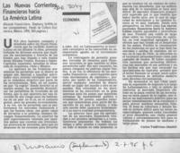 Las nuevas corrientes financieras hacia la América Latina  [artículo] Carlos Valdivieso Ahnfelt.