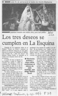 Los Tres deseos se cumplen en La Esquina  [artículo].