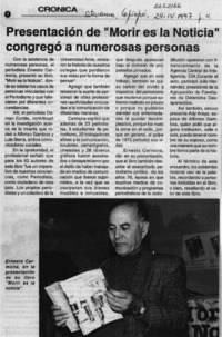 Presentación de "Morir es la noticia" congregó a numerosas personas  [artículo].