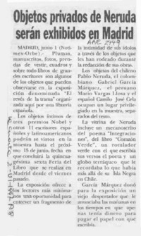 Objetos privados de Neruda serán exhibidos en Madrid