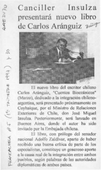 Canciller Insulza presentará nuevo libro de Carlos Aránguiz  [artículo].
