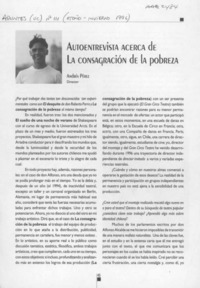 Autoentrevista acerca de la consagración de la pobreza  [artículo] Andrés Pérez.