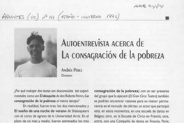 Autoentrevista acerca de la consagración de la pobreza  [artículo] Andrés Pérez.