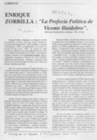 Enrique Zorrilla, "La profecía política de Vicente Huidobro"