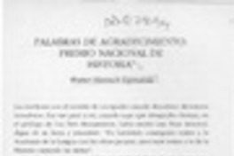 Palabras de agradecimiento Premio Nacional de Historia  [artículo] Walter Hanisch Espíndola.