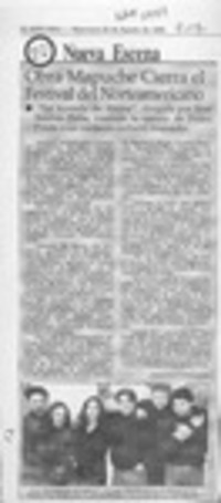 Obra mapuche cierra el festival del norteamericano  [artículo] Alejandra Costamagna.