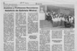 Alumnos y profesores recordaron natalicio de Gabriela Mistral  [artículo] J. O. C.