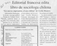 Editorial francesa edita libro de socióloga chilena  [artículo].