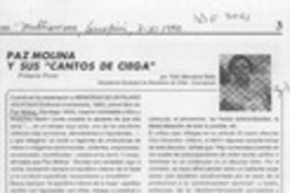 Paz Molina y sus "Cantos de ciega"  [artículo] Tulio Mendoza Belio.