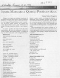 Isabel Margarita Quiroz, poesía en azul  [artículo] Jaime Gatica Jorquera.