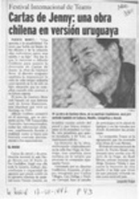 Cartas de Jenny, una obra chilena en versión uruguaya  [artículo] Leopoldo Pulgar.