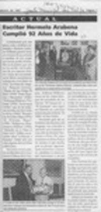 Escritor Hermelo Arabena cumplió 92 años de vida  [artículo].