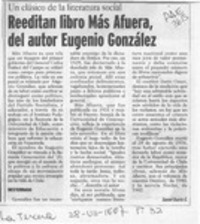 Reeditan libro Más afuera del autor Eugenio González  [artículo] Daniel Osorio G.