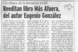 Reeditan libro Más afuera del autor Eugenio González  [artículo] Daniel Osorio G.