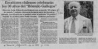 Escritores chilenos celebrarán los 30 años del "Rómulo Gallegos"  [artículo].