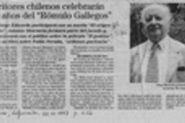 Escritores chilenos celebrarán los 30 años del "Rómulo Gallegos"  [artículo].